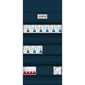 Schotman Elektro B.V. - SEP FS40A, 1xHoofdschakelaar, 9xAardlekautomaat, 1xContactdoos, 3 Fase