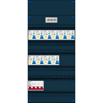 Schotman Elektro B.V. - SEP FS40A, 1xHoofdschakelaar, 10xAardlekautomaat, 3 Fase