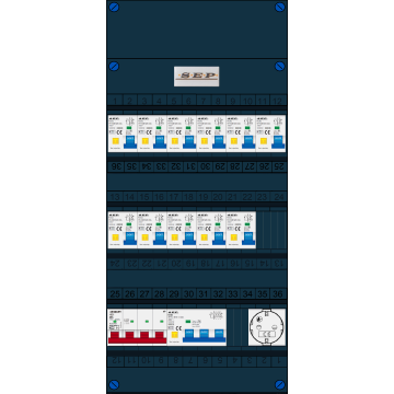 Schotman Elektro B.V. - SEP FS40A, 1xHoofdschakelaar, 11xAardlekautomaat, 1xKracht aardlekautomaat, 1xContactdoos, 3 Fase