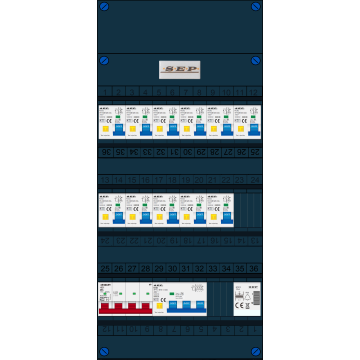 Schotman Elektro B.V. - SEP FS40A, 1xHoofdschakelaar, 11xAardlekautomaat, 1xKracht aardlekautomaat, 1xBeltrafo, 3 Fase