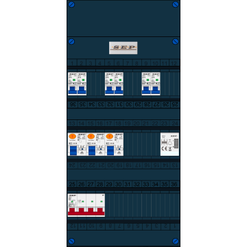 Schotman Elektro B.V. - SEP FS40A, Hoofdschakelaar, 3x Aardlekschakelaar, 6x Installatieautomaat, 1x Beltrafo 3 fase