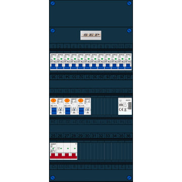 Schotman Elektro B.V. - SEP FS40A, Hoofdschakelaar, 3x Aardlekschakelaar, 12x Installatieautomaat, 1x Beltrafo 3 fase