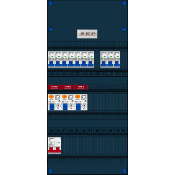 Schotman Elektro B.V. - SEP FS40A, 1xHoofdschakelaar, 3xAardlekschakelaar-Type B, 10xinstallatieautomaat, 1 Fase