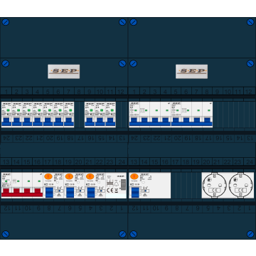 Schotman Elektro B.V. - SEP FS40A, Hoofdschakelaar, 4x Aardlekschakelaar, 10x Installatieautomaat, 2x kracht installatieautomaat, 1x Beltrafo, 2x wandcontactdoos 3 fase