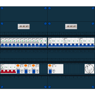 Schotman Elektro B.V. - SEP FS40A, Hoofdschakelaar, 4x Aardlekschakelaar, 10x Installatieautomaat, 3x kracht installatieautomaat, 1x kookgroep, 1x wandcontactdoos 3 fase
