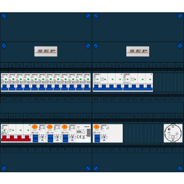 Schotman Elektro B.V. - SEP FS40A, Hoofdschakelaar, 4x Aardlekschakelaar, 12x Installatieautomaat, 2x kracht installatieautomaat, 1x Beltrafo, 1x wandcontactdoos 3 fase