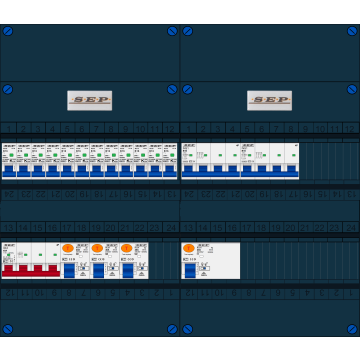 Schotman Elektro B.V. - SEP FS40A, Hoofdschakelaar, 4x Aardlekschakelaar, 12x Installatieautomaat, 2x kracht installatieautomaat 3 fase
