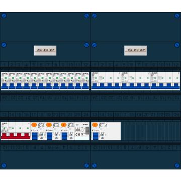 Schotman Elektro B.V. - SEP FS40A, 1xHoofdschakelaar, 4xAardlekschakelaar, 12xInstallatieautomaat, 3xKracht installatieautomaat, 1xBeltrafo, 3 Fase