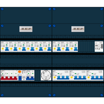 Schotman Elektro B.V. - SEP FS40A, 1xHoofdschakelaar, 9xAardlekautomaat, 1xAls+Fornuisgroep, 3xKracht aardlekautomaat, 1xBeltrafo, 1xContactdoos, 3 Fase