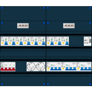 Schotman Elektro B.V. - SEP FS40A, 1xHoofdschakelaar, 9xAardlekautomaat, 3xKracht aardlekautomaat, 1xBeltrafo, 2xContactoos, 3 Fase