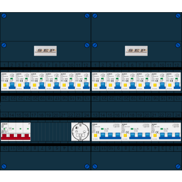 Schotman Elektro B.V. - SEP FS40A, 1xHoofdschakelaar, 12xAardlekautomaat, 3xKracht aardlekautomaat, 1xContactdoos, 3 Fase