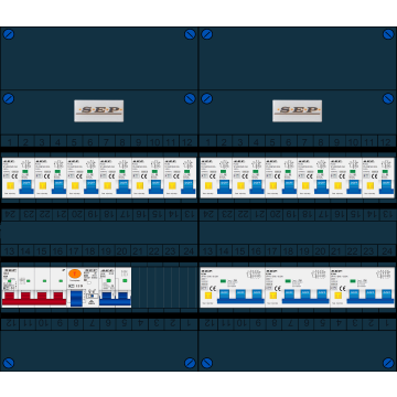 Schotman Elektro B.V. - SEP FS40A, 1xHoofdschakelaar, 12xAardlekautomaat, 1xAls+Fornuisgroep, 3xKracht aardlekautomaat, 3 Fase