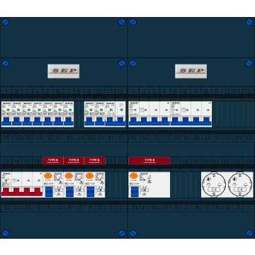 Schotman Elektro B.V. - SEP FS40A, 1xHoofdschakelaar, 5xAardlekschakelaar-Type B, 9xInstallatieautomaat, 1xFornuisgroep, 2xKrachtgroep, 2xContactdoos, 3 Fase