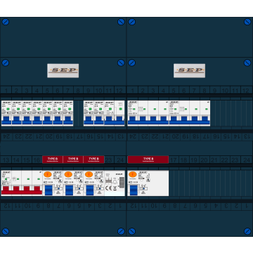 Schotman Elektro B.V. - SEP FS40A, 1xHoofdschakelaar, 4xAardlekschakelaar-Type B, 9xInstallatieautomaat, 1xFornuisgroep, 2xKrachtgroep, 1xBeltrafo, 3 Fase