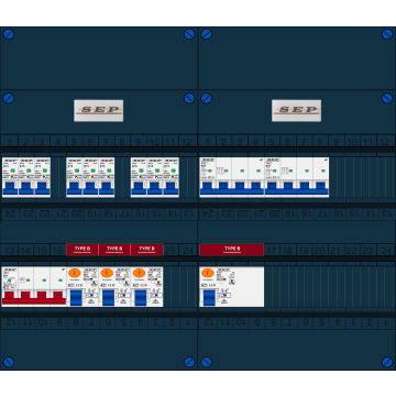 Schotman Elektro B.V. - SEP FS40A, 1xHoofdschakelaar, 4xAardlekschakelaar-Type B, 9xInstallatieautomaat, 2xKrachtgroep, 3 Fase