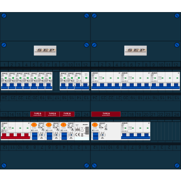 Schotman Elektro B.V. - SEP FS40A, 1xHoofdschakelaar, 4xAardlekschakelaar-Type B, 9xInstallatieautomaat, 1xFornuisgroep, 4xKrachtgroep, 1xBeltrafo, 3 Fase