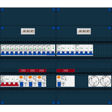 Schotman Elektro B.V. - SEP FS40A, 1xHoofdschakelaar, 5xAardlekschakelaar-Type B, 10xInstallatieautomaat, 1xFornuisgroep, 2xKrachtgroep, 2xContactdoos, 3 Fase