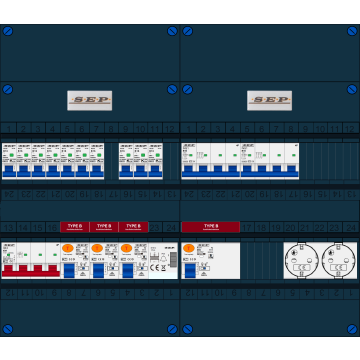 Schotman Elektro B.V. - SEP FS40A, 1xHoofdschakelaar, 4xAardlekschakelaar-Type B, 10xInstallatieautomaat, 2xKrachtgroep, 1xBeltrafo, 2xContactdoos, 3 Fase