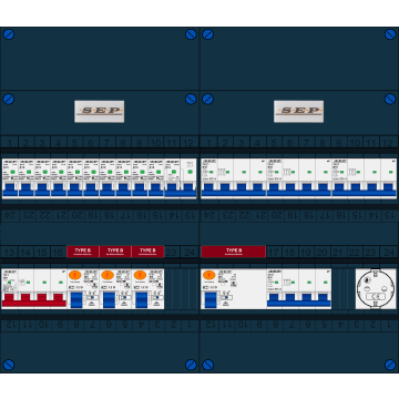 Schotman Elektro B.V. - SEP FS40A, 1xHoofdschakelaar, 4xAardlekschakelaar-Type B, 10xInstallatieautomaat, 1xFornuisgroep, 4xKrachtgroep, 1xContactdoos, 3 Fase