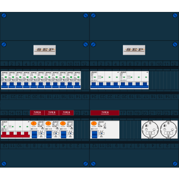 Schotman Elektro B.V. - SEP FS40A, 1xHoofdschakelaar, 4xAardlekschakelaar-Type B, 11xInstallatieautomaat, 2xKrachtgroep, 2xContactdoos, 3 Fase