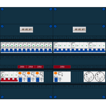 Schotman Elektro B.V. - SEP FS40A, 1xHoofdschakelaar, 4xAardlekschakelaar-Type B, 12xInstallatieautomaat, 3xKrachtgroep, 2xContactdoos, 3 Fase