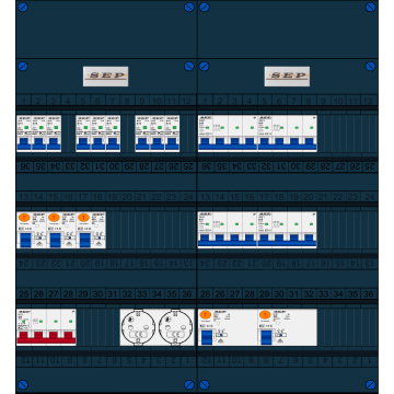 Schotman Elektro B.V. - SEP FS40A, 1xHoofdschakelaar, 5xAardlekschakelaar, 9xInstallatieautomaat, 4xKracht installatieautomaat, 2xContactdoos, 3 Fase
