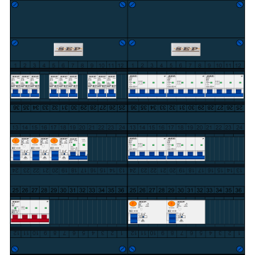 Schotman Elektro B.V. - SEP FS40A, 1xHoofdschakelaar, 5xAardlekschakelaar, 9xInstallatieautomaat, 5xKracht installatieautomaat, 1xFornuisgroep, 3 Fase