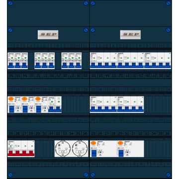 Schotman Elektro B.V. - SEP FS40A, 1xHoofdschakelaar, 5xAardlekschakelaar, 9xInstallatieautomaat, 5xKracht installatieautomaat, 1xFornuisgroep, 2xContactdoos, 3 Fase
