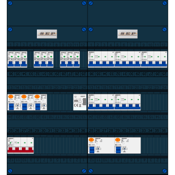 Schotman Elektro B.V. - SEP FS40A, 1xHoofdschakelaar, 5xAardlekschakelaar, 9xInstallatieautomaat, 5xKracht installatieautomaat, 1xBeltrafo, 3 Fase