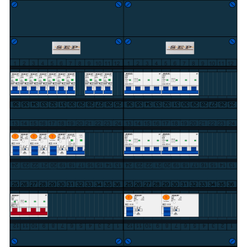 Schotman Elektro B.V. - SEP FS40A, 1xHoofdschakelaar, 5xAardlekschakelaar, 10xInstallatieautomaat, 4xKracht installatieautomaat, 1xFornuisgroep, 3 Fase