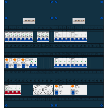 Schotman Elektro B.V. - SEP FS40A, 1xHoofdschakelaar, 5xAardlekschakelaar, 10xInstallatieautomaat, 4xKracht installatieautomaat, 1xFornuisgroep, 2xContactdoos, 3 Fase