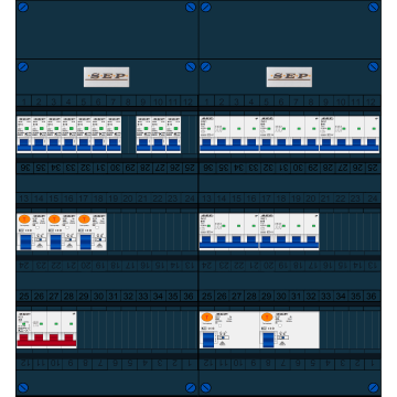 Schotman Elektro B.V. - SEP FS40A, 1xHoofdschakelaar, 5xAardlekschakelaar, 10xInstallatieautomaat, 5xKracht installatieautomaat, 3 Fase