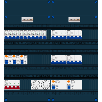 Schotman Elektro B.V. - SEP FS40A, 1xHoofdschakelaar, 5xAardlekschakelaar, 11xInstallatieautomaat, 4xKracht installatieautomaat, 2xContactdoos, 3 Fase
