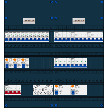 Schotman Elektro B.V. - SEP FS40A, 1xHoofdschakelaar, 5xAardlekschakelaar, 11xInstallatieautomaat, 5xKracht installatieautomaat, 2xContactdoos, 3 Fase