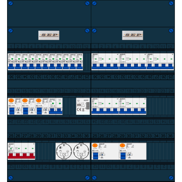 Schotman Elektro B.V. - SEP FS40A, 1xHoofdschakelaar, 5xAardlekschakelaar, 11xInstallatieautomaat, 5xKracht installatieautomaat, 1xFornuisgroep, 1xBeltrafo, 2xContactdoos, 3 Fase