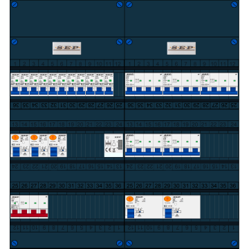 Schotman Elektro B.V. - SEP FS40A, 1xHoofdschakelaar, 5xAardlekschakelaar, 11xInstallatieautomaat, 5xKracht installatieautomaat, 1xBeltrafo, 3 Fase