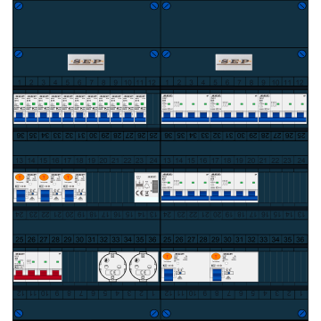 Schotman Elektro B.V. - SEP FS40A, 1xHoofdschakelaar, 5xAardlekschakelaar, 11xInstallatieautomaat, 5xKracht installatieautomaat, 1xBeltrafo, 2xContactdoos, 3 Fase