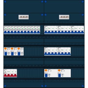 Schotman Elektro B.V. - SEP FS40A, 1xHoofdschakelaar, 5xAardlekschakelaar, 11xInstallatieautomaat, 5xKracht installatieautomaat, 3 Fase