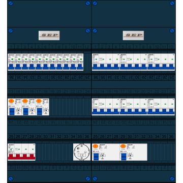 Schotman Elektro B.V. - SEP FS40A, 1xHoofdschakelaar, 5xAardlekschakelaar, 11xInstallatieautomaat, 6xKracht installatieautomaat, 1xContactdoos, 3 Fase