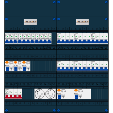 Schotman Elektro B.V. - SEP FS40A, 1xHoofdschakelaar, 5xAardlekschakelaar, 11xInstallatieautomaat, 6xKracht installatieautomaat, 2xContactdoos, 3 Fase