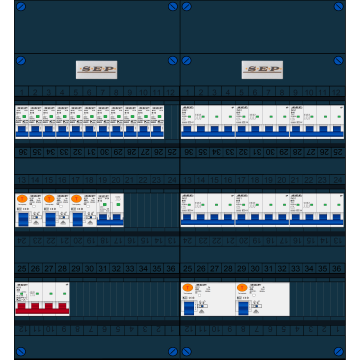 Schotman Elektro B.V. - SEP FS40A, 1xHoofdschakelaar, 5xAardlekschakelaar, 11xInstallatieautomaat, 6xKracht installatieautomaat, 1xFornuisgroep, 3 Fase