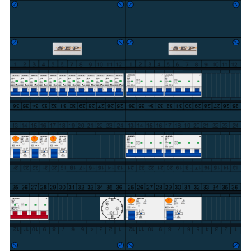 Schotman Elektro B.V. - SEP FS40A, 1xHoofdschakelaar, 5xAardlekschakelaar, 12xInstallatieautomaat, 4xKracht installatieautomaat, 1xContactdoos, 3 Fase