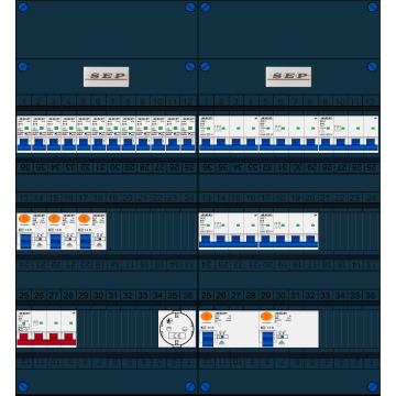 Schotman Elektro B.V. - SEP FS40A, 1xHoofdschakelaar, 5xAardlekschakelaar, 12xInstallatieautomaat, 5xKracht installatieautomaat, 1xContactdoos, 3 Fase