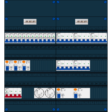 Schotman Elektro B.V. - SEP FS40A, 1xHoofdschakelaar, 5xAardlekschakelaar, 12xInstallatieautomaat, 5xKracht installatieautomaat, 2xContactdoos, 3 Fase