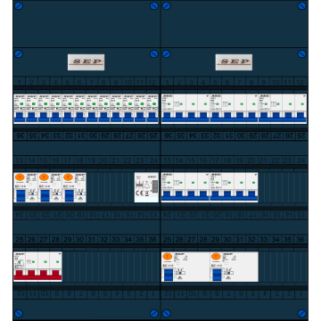 Schotman Elektro B.V. - SEP FS40A, 1xHoofdschakelaar, 5xAardlekschakelaar, 12xInstallatieautomaat, 5xKracht installatieautomaat, 1xBeltrafo, 3 Fase