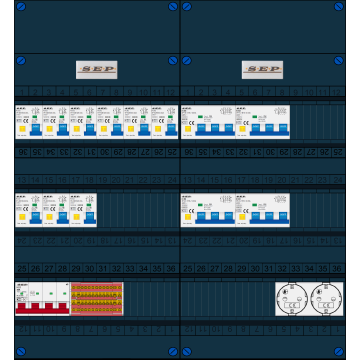 Schotman Elektro B.V. - SEP FS40A, 1xHoofdschakelaar, 9xAardlekautomaat, 4xKracht aardlekautomaat, 2xContactdoos, 3 Fase