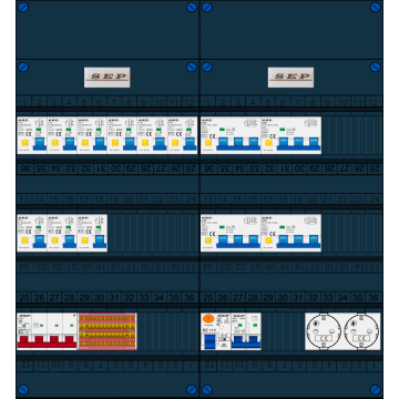 Schotman Elektro B.V. - SEP FS40A, 1xHoofdschakelaar, 9xAardlekautomaat, 1xAls+Fornuisgroep, 4xKracht aardlekautomaat, 2xContactdoos, 3 Fase