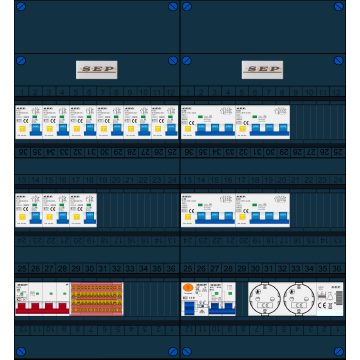 Schotman Elektro B.V. - SEP FS40A, 1xHoofdschakelaar, 9xAardlekautomaat, 1xAls+Fornuisgroep, 4xKracht aardlekautomaat, 1xBeltrafo, 2xContactdoos, 3 Fase