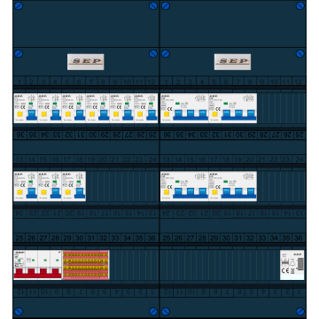 Schotman Elektro B.V. - SEP FS40A, 1xHoofdschakelaar, 9xAardlekautomaat, 4xKracht aardlekautomaat, 1xBeltrafo, 3 Fase