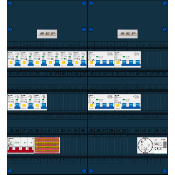 Schotman Elektro B.V. - SEP FS40A, 1xHoofdschakelaar, 9xAardlekautomaat, 4xKracht aardlekautomaat, 1xBeltrafo, 1xContactoos, 3 Fase